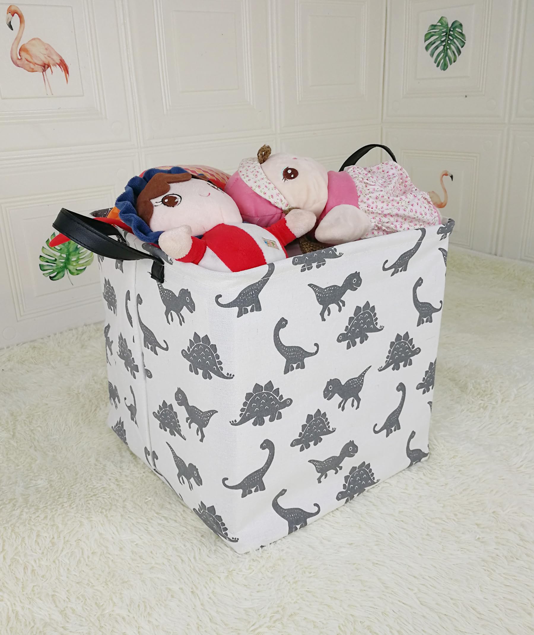 Cesta Porta Biancheria Bambini Dinosauri - Pieghevole 36L, Bianco, Per Giocattoli E Vestiti