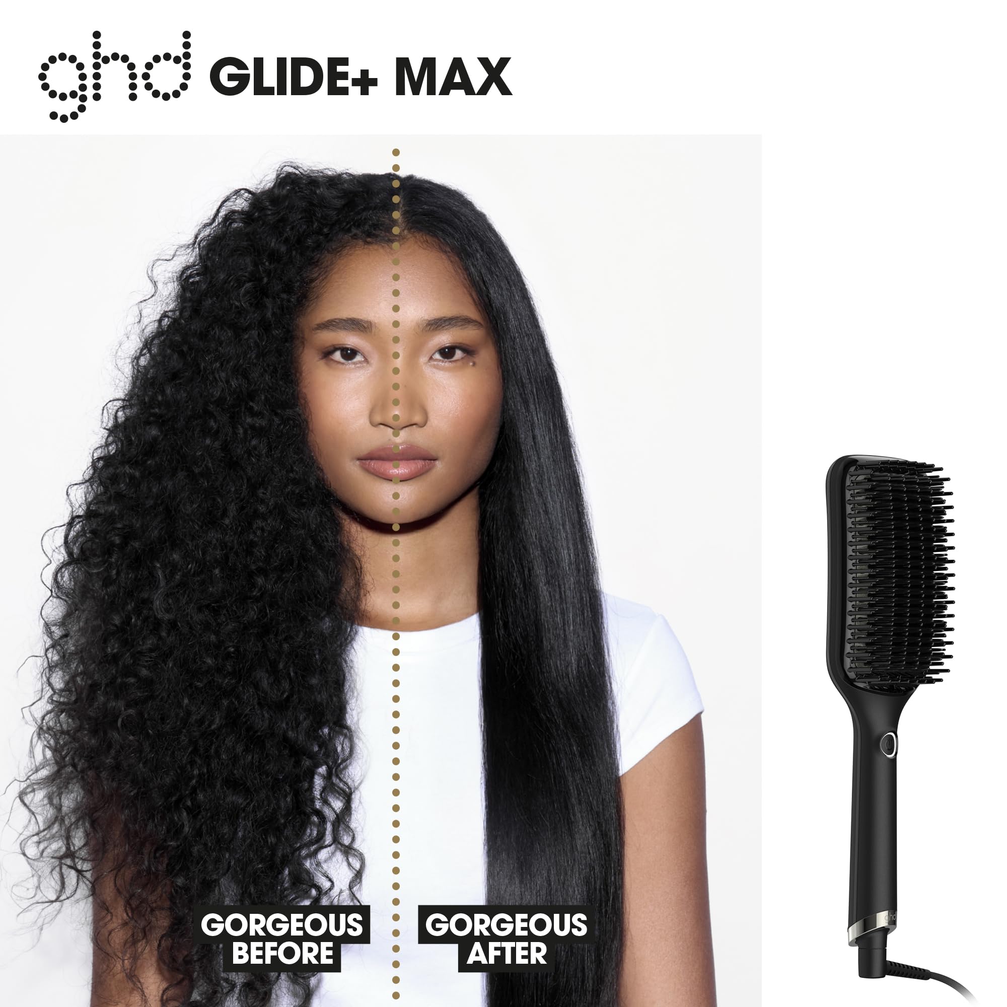 ghd Glide+ Max Spazzola lisciante a caldo, colore nero, risultati ultra lisci e veloci senza danni estremi dal calore, per l'uso su capelli asciutti, per capelli lunghi, spessi e ricci (spina UK)