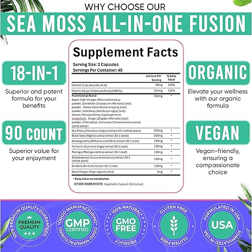 Miniatura 4 de Adndale Cápsulas de jengibre Ashwagandha con aceite de semilla negra de musgo marino. Cápsulas de musgo marino con aceite de semilla negra,