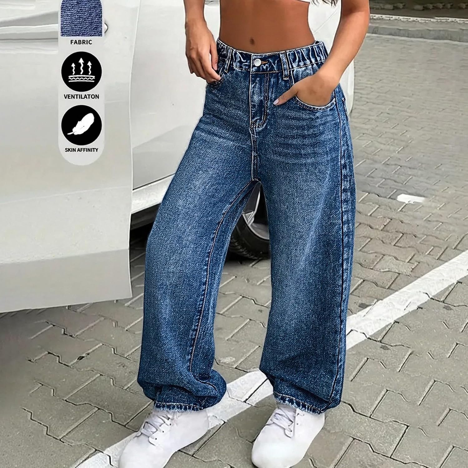 Girls Baggy Jeans Teen Wide Leg High Waist Trendy Y2k Stretchy Denim Pants Casual Basic Long Trousers with Pockets