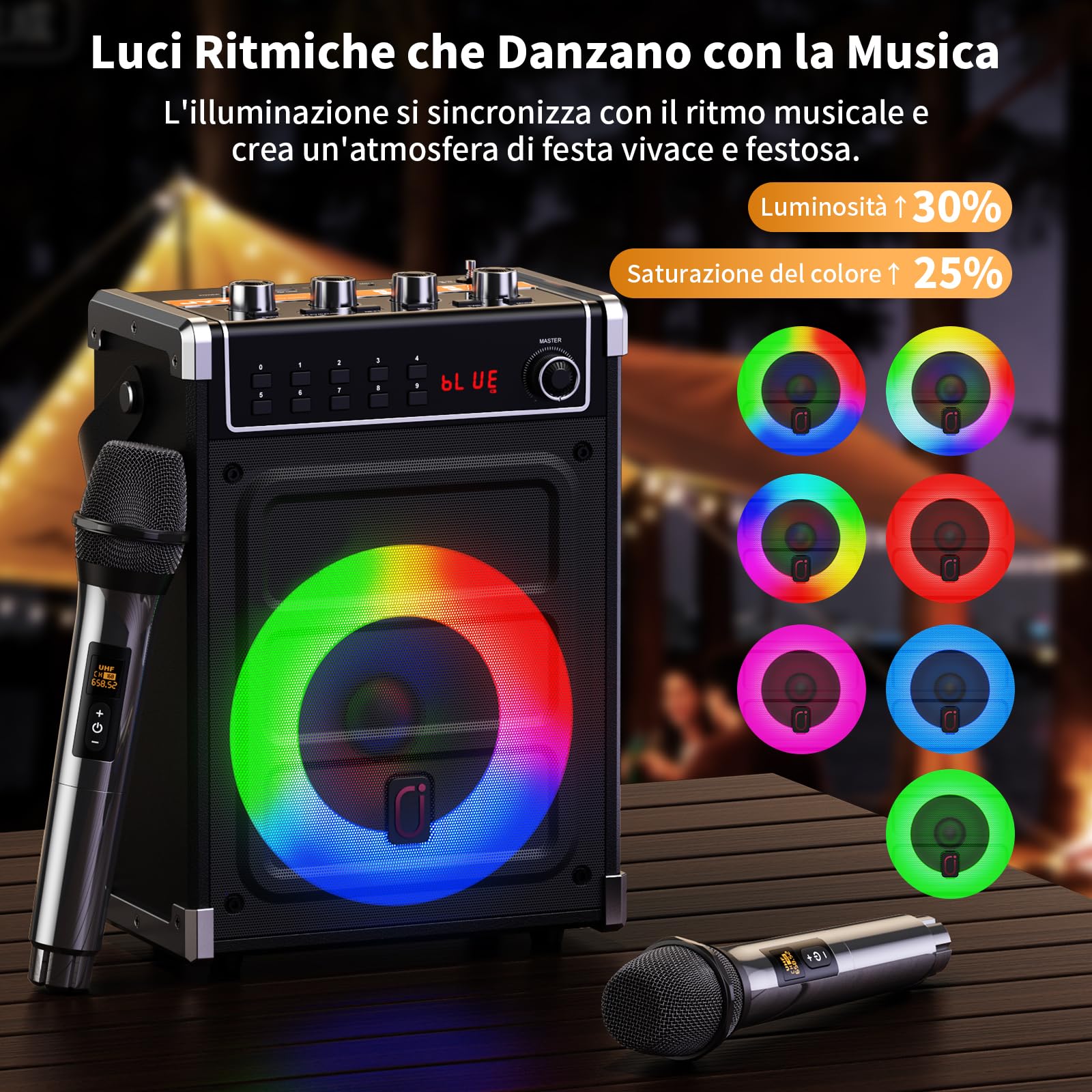 JYX Karaoke per Adulti, 380W Potenza Altoparlanti Karaoke Professionali con 2 Microfoni Wireless e Luci DJ Feste, Sistema PA Portatile Compatibile con TWS/AUX/FM/USB/TF/Radio FM/REC