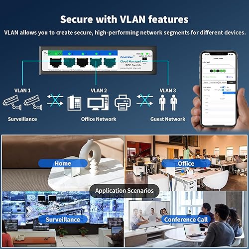 Miniatura 3 de Conmutador Ethernet PoE de 5 puertos (4 puertos PoE, 1 enlace ascendente) con función de extensión, interruptor Ethernet administrado inteligente