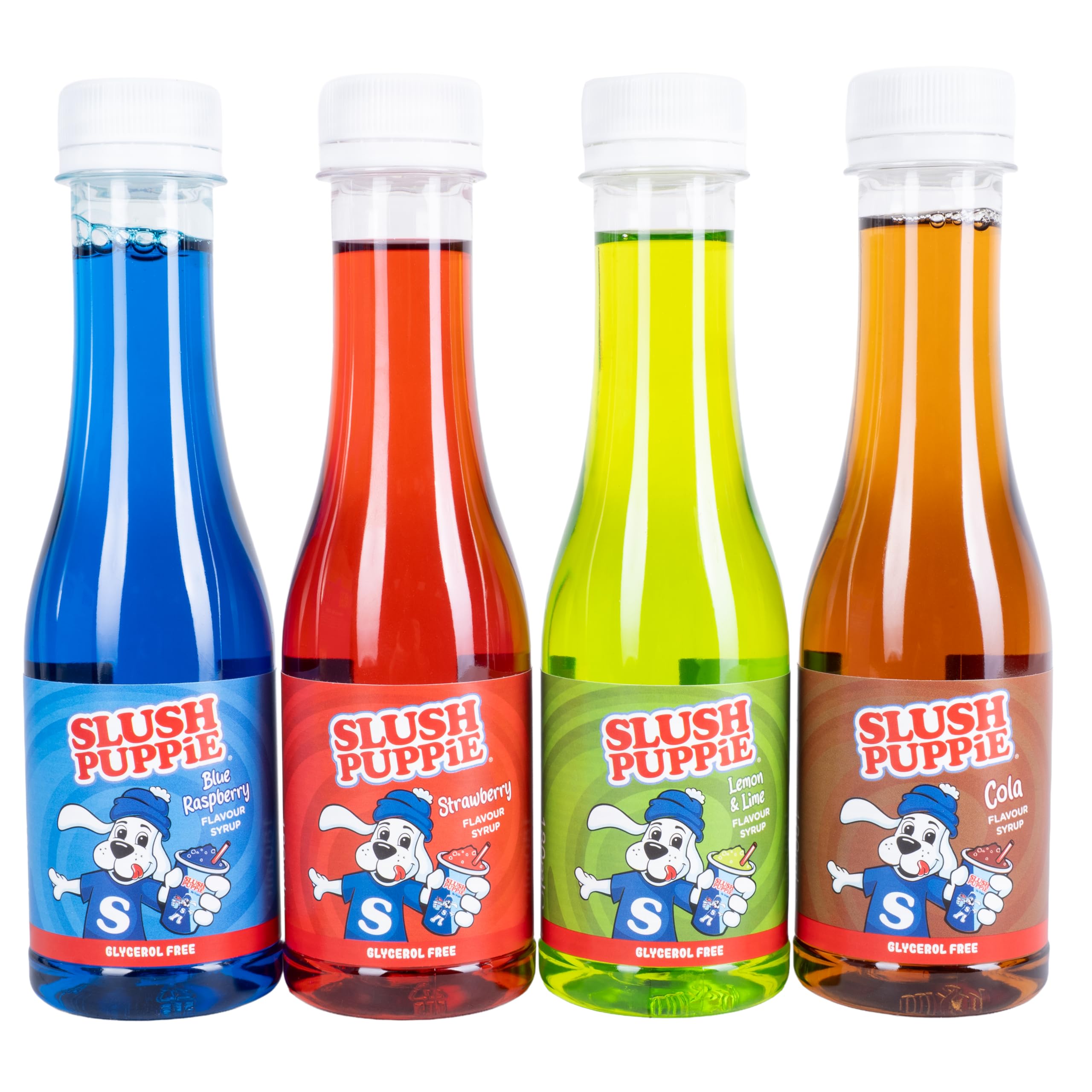 Zestaw syropów Slush Puppie 4 szt. 4 x 180 ml. Zawiera aromaty niebieskiej maliny, truskawki, coli i cytryny i limonki.