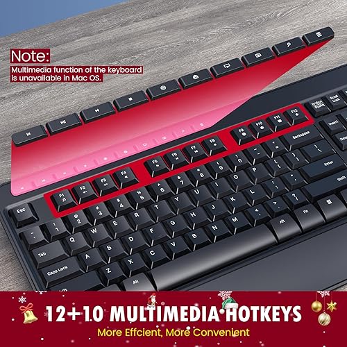 Miniatura 4 de Combo de teclado y mouse inalámbricos, teclado ergonómico de computadora de tamaño completo 2.4G con reposamuñecas, 12+10 accesos directos