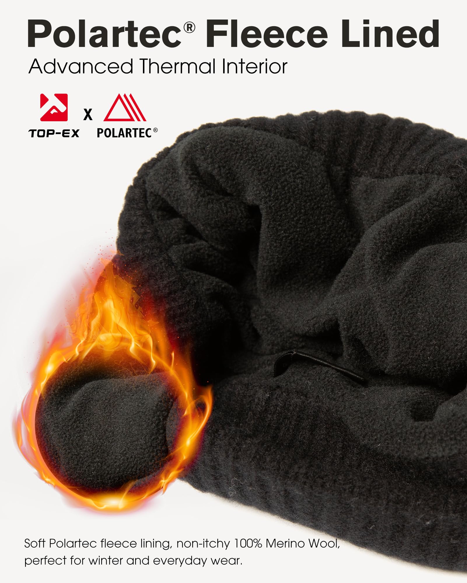 TOP-EX Wintermütze aus 100 % Merinowolle, für Damen und Herren, Polartec-Fleece gefüttert, Thermomütze für kaltes Wetter, Laufen und Golf