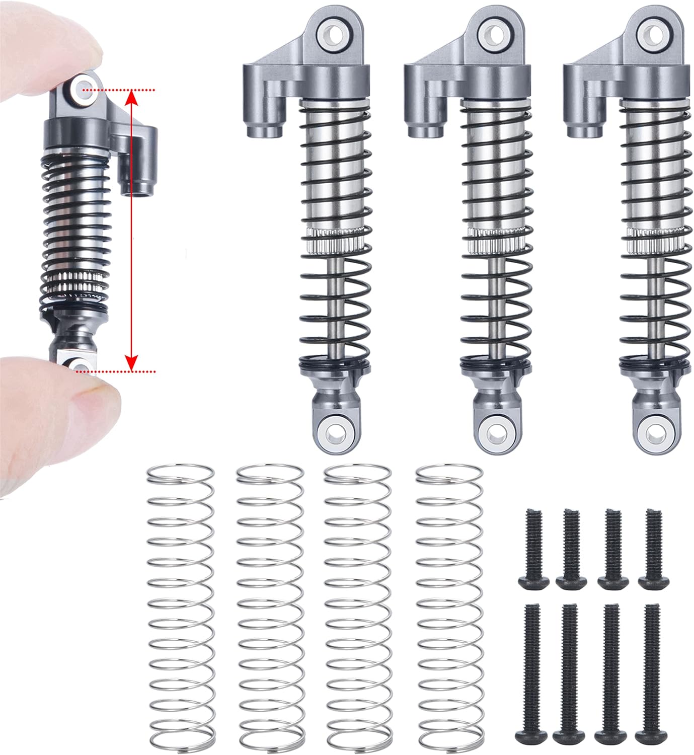 RC Shock Absorber 56mm Dampers Aluminum Alloy Adjustable Shocks for TRX4M Upgrades 1/18 Scale RC Crawler Car Accessories, Titanium