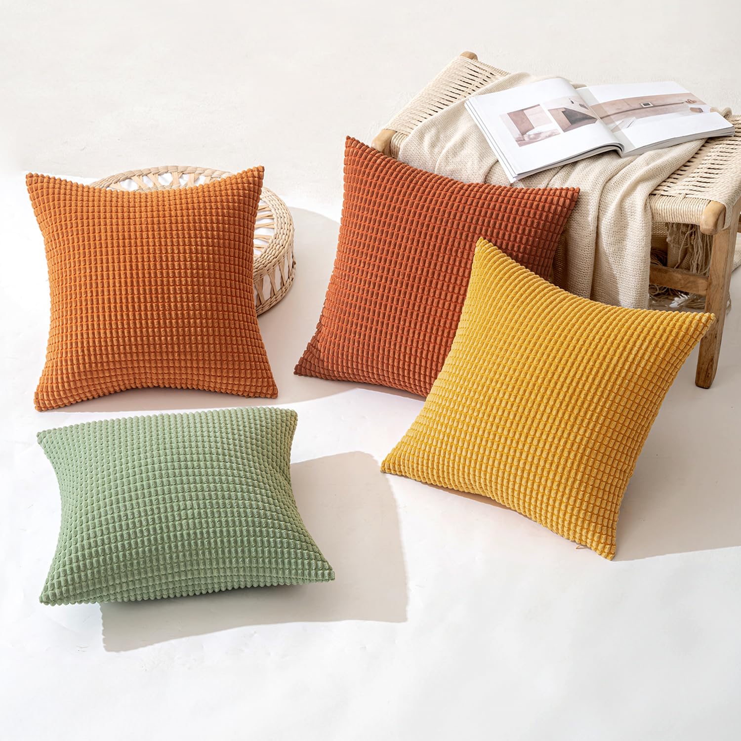MIULEE Federe Cuscini Decorativi Divano Copricuscini Granula in Poliestere Federa Moderno Morbido Resistente Quadrato per Soggiorno Camera da Letto Casa Sedia 50x50 cm 4 Pezzi Serie Arancio-verde