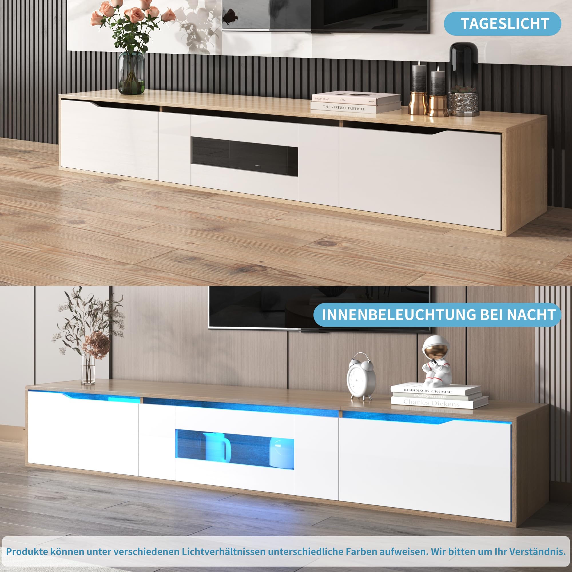 Merax Armario de TV para TV, mueble bajo colgante, mesa de salón, mueble de televisión, mesa de TV, cómoda con luz LED, mesa de TV, bancos de TV, armario colgante