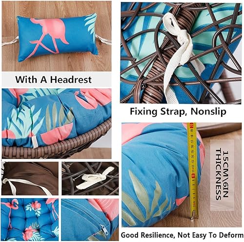 Miniatura 4 de Cojín para silla de huevo solamente, reemplazo de cojín de asiento para silla de columpio colgante al aire libre, cojín grande grueso e hamaca con