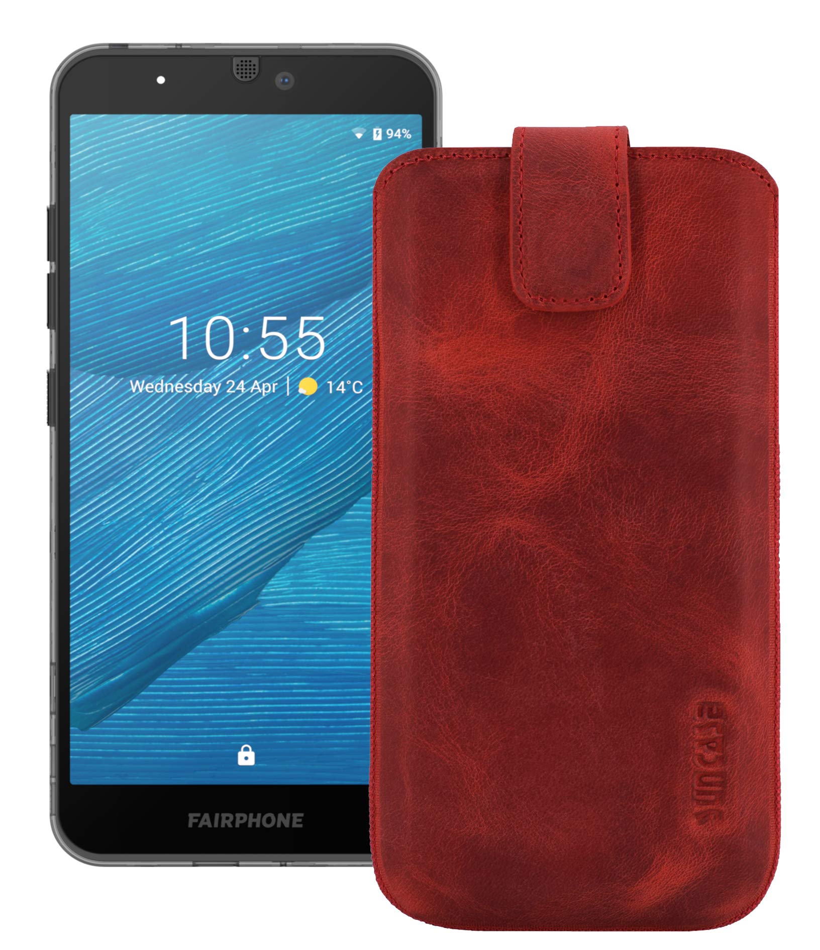 Suncase Custodia In Vera Pelle Per Fairphone 3 – Fatta A Mano, Con Linguetta – Compatibile Con Bumper Originale