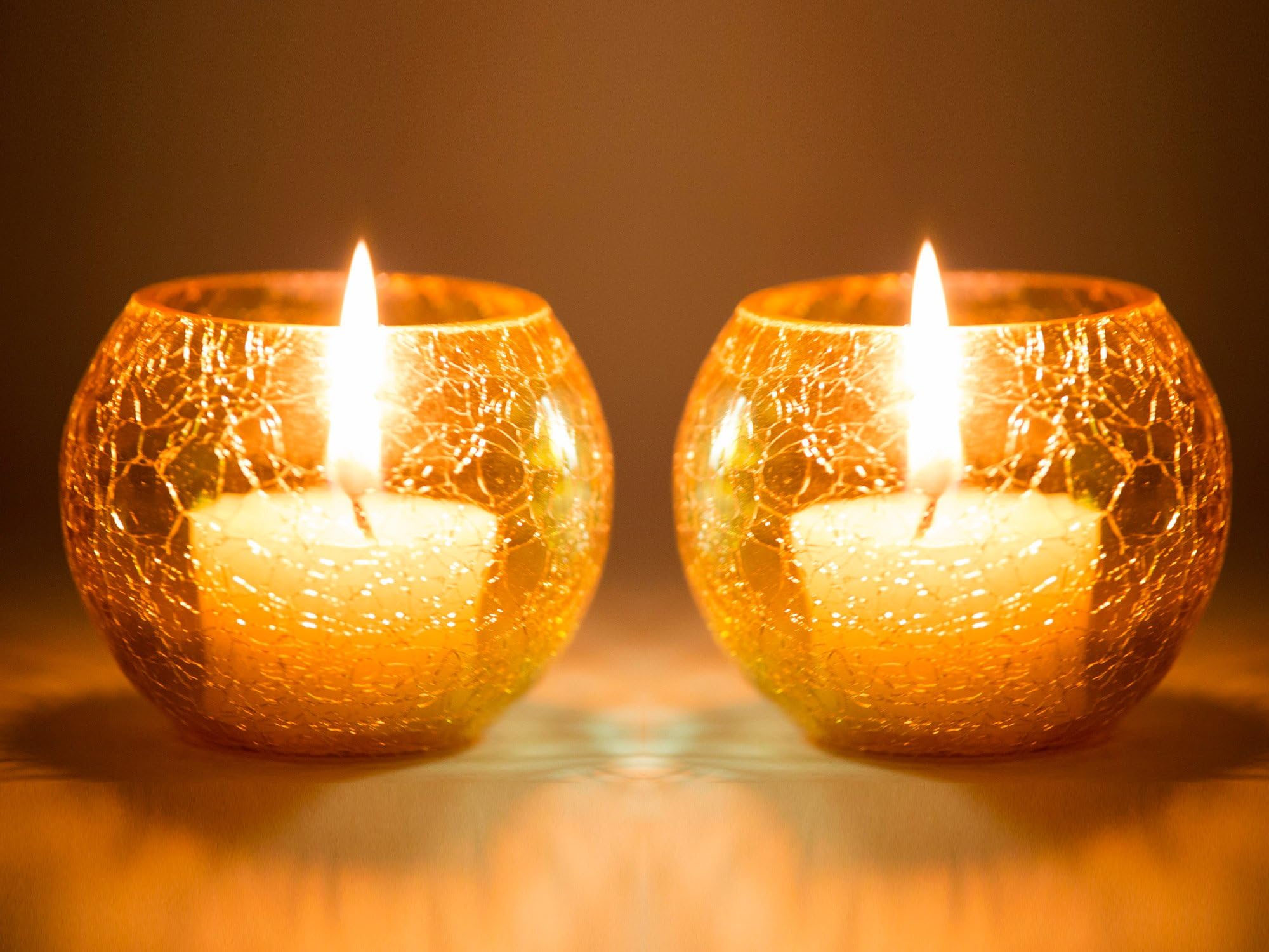 Derien Glass Crackle Votive Tealight Candle Holder, Pack of 2