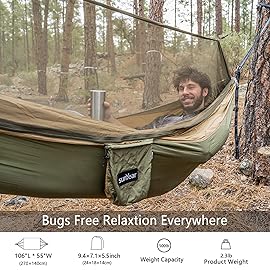 Sunyear Hammock Camping with Net/Netting, Portable Camping Hammock Double Tree Hammock Outdoor Indoor Backpacking Travel & Survival, 2 Tree Straps (16+1 Loops Each, 20Ft Total)