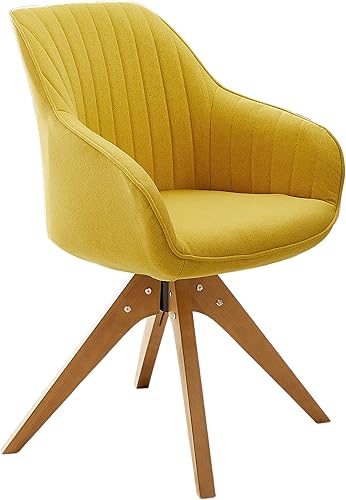 Art Leon Silla de comedor, silla de comedor giratoria tapizada de tela moderna de mediados de siglo con patas de madera, silla auxiliar de ocio con