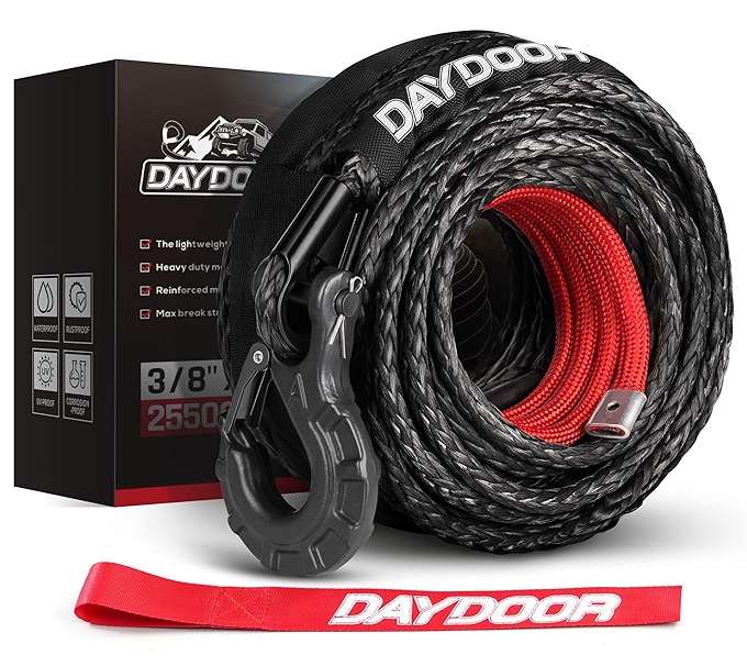 DAYDOOR合成绳索绞盘线，适用于越野车4WD SUV Jeep（灰色）