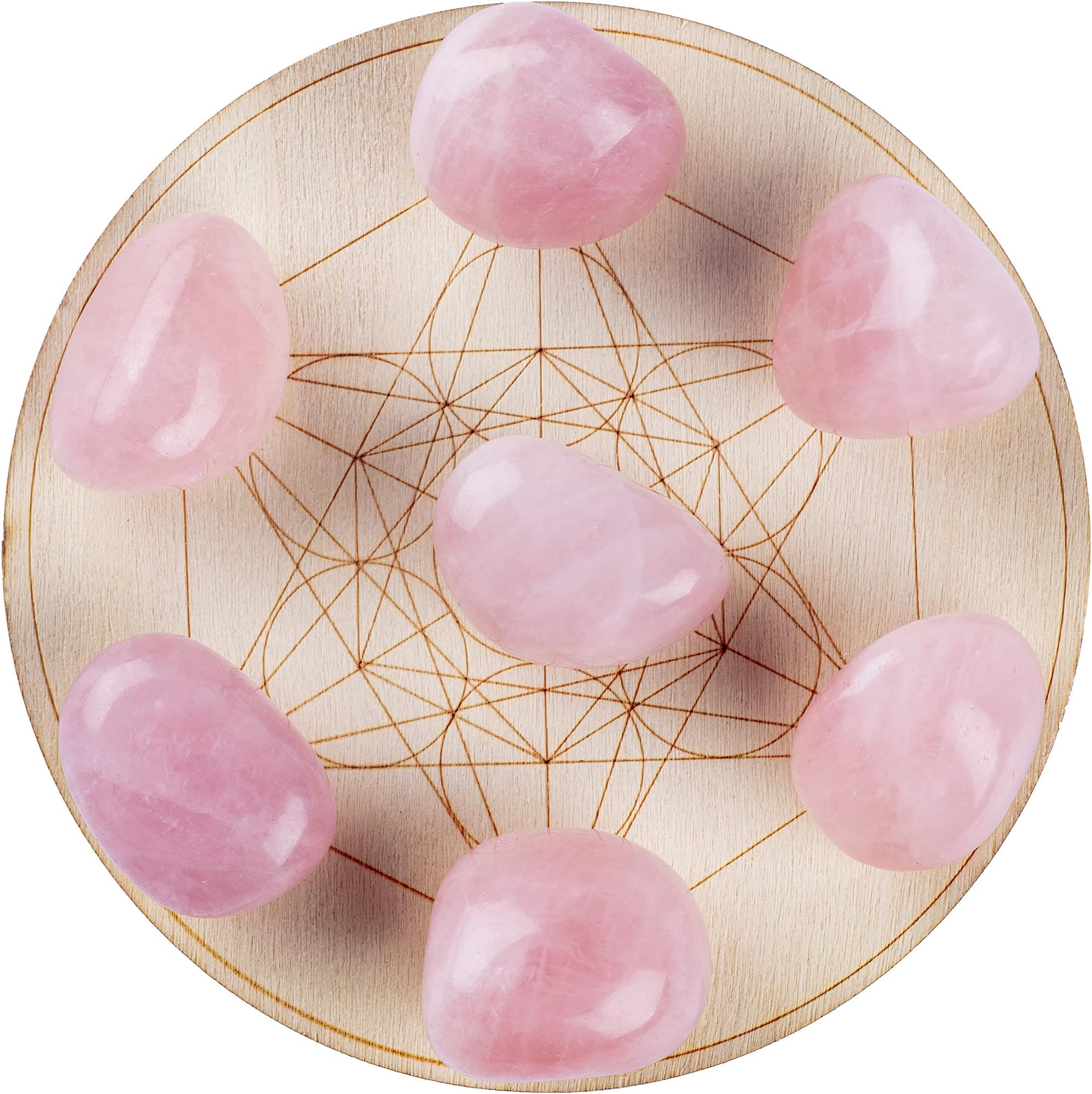UFEEL 7 Pcs Natural Rose Quartz Tumbled Gemstones Kit with Healing Crystal Grid for Healing Crystals for Wicca, Reiki and Energy Crystal Healing