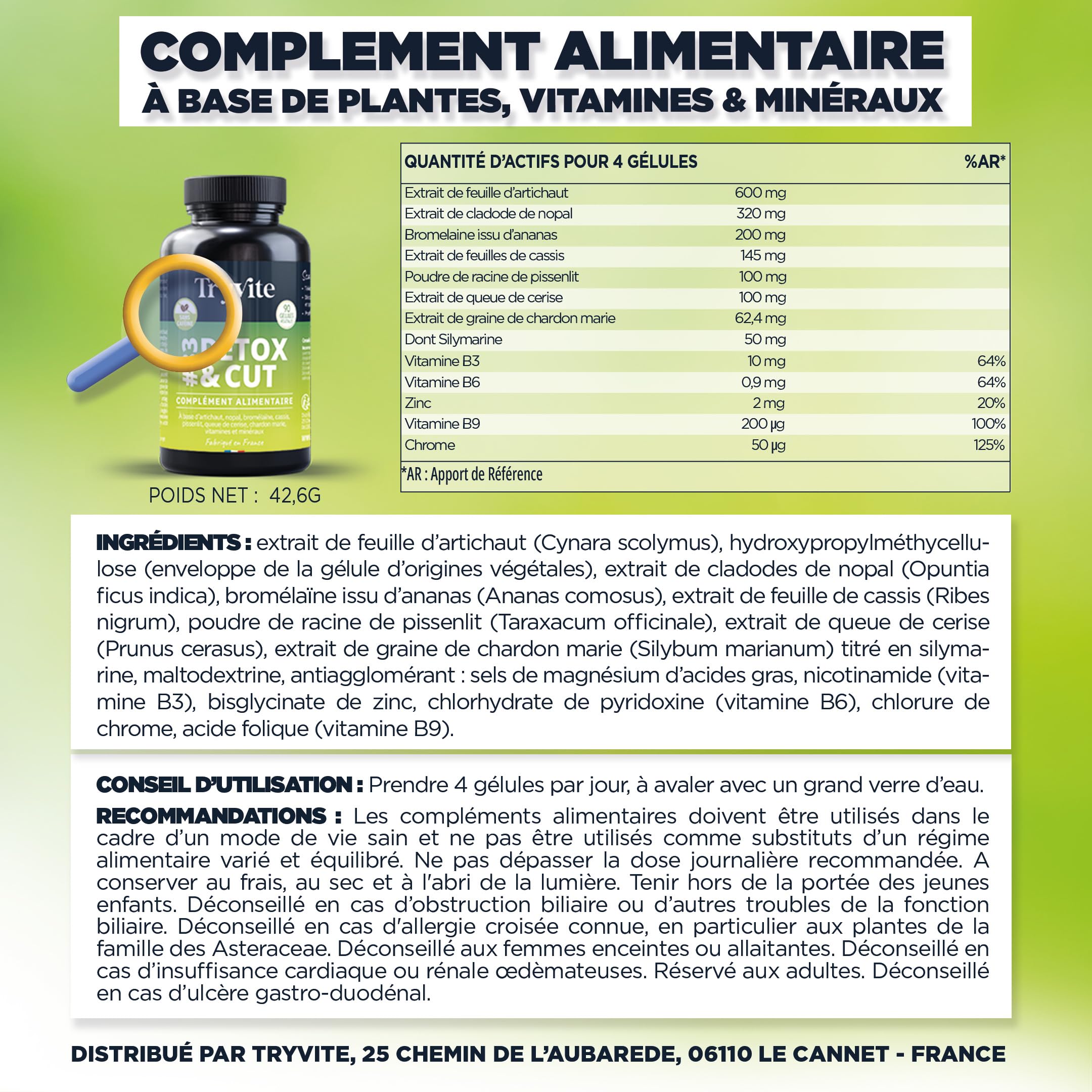 TRYVITE | Slimming, Lightness & Portion Management Formula | Milk Thistle, Artichoke, Nopal & Dandelion | 90 Capsules | Made in France | Enhanced Formula 2026 - 4