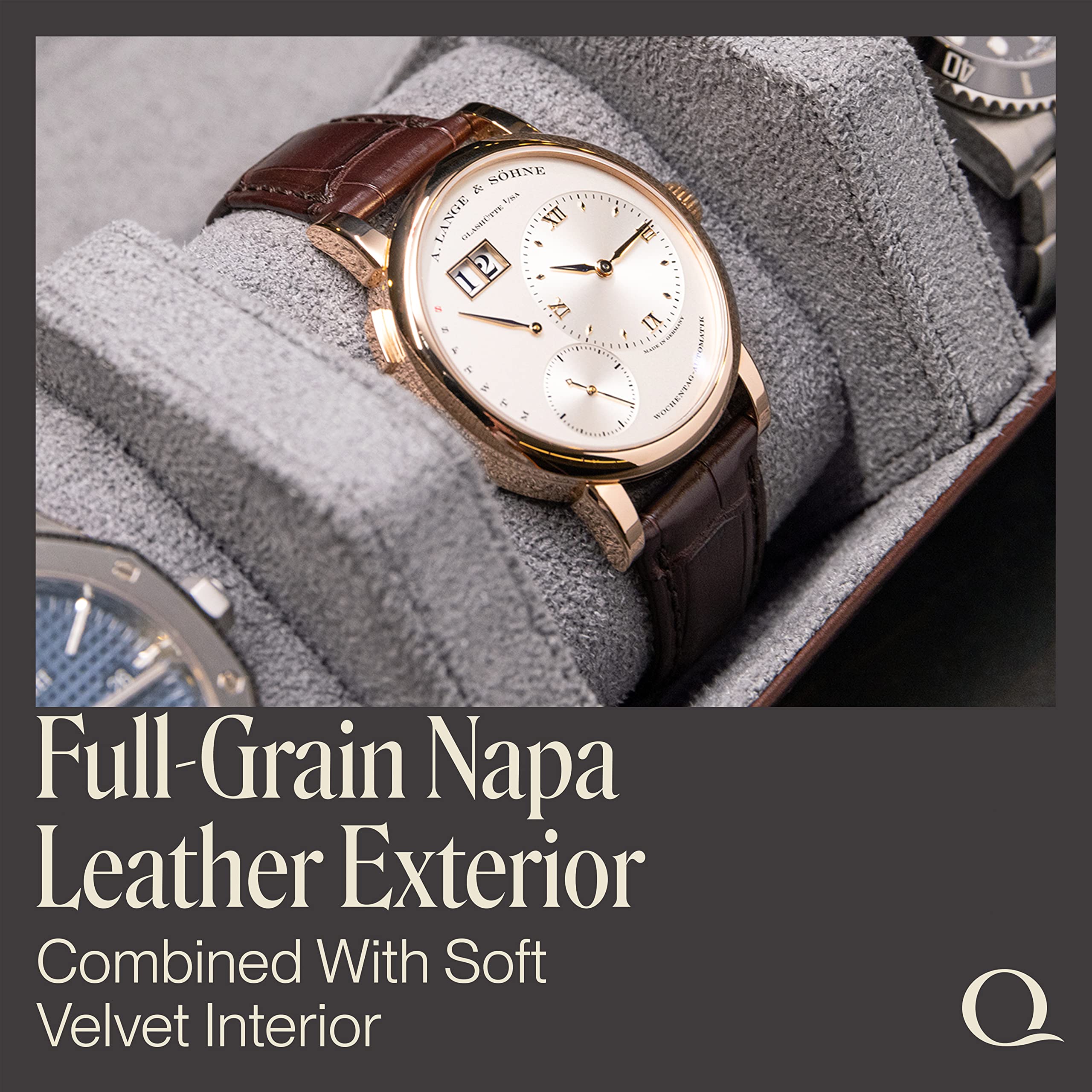 QWATCHBANDS Estuche de viaje de cuero para 3 relojes, marrón/gris