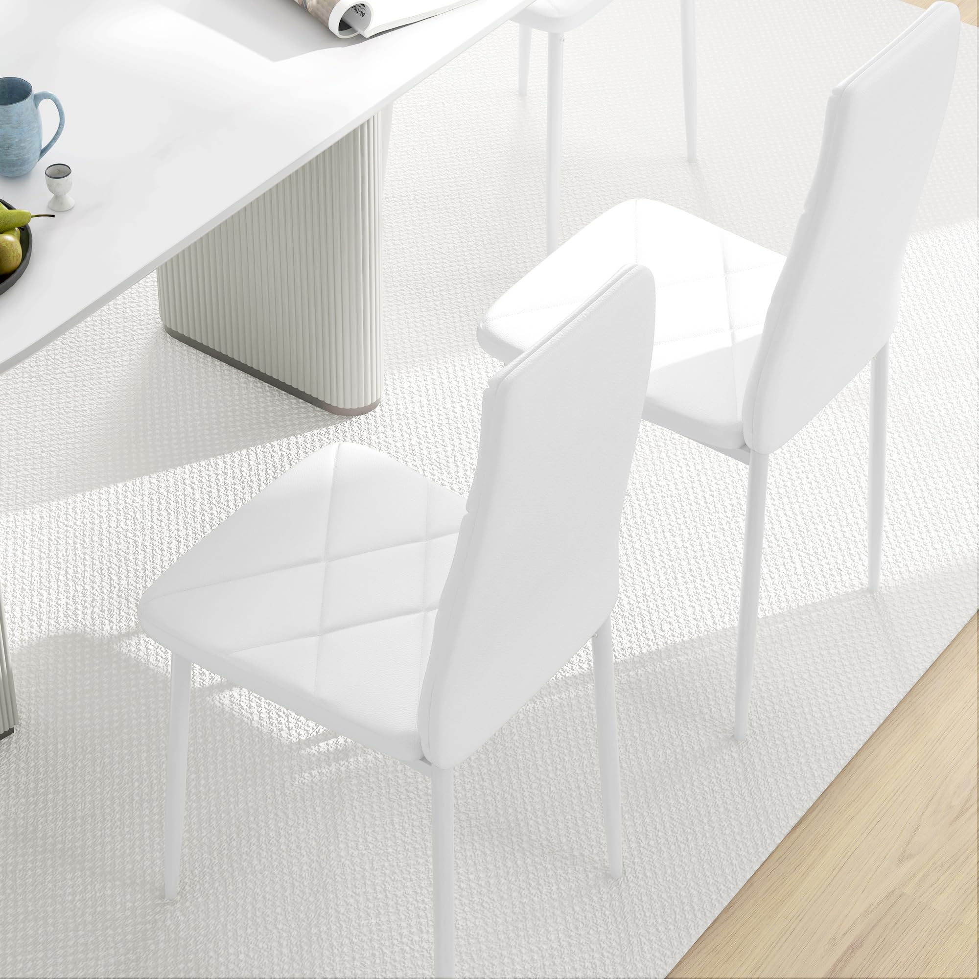 HOMCOM Lot de 2 Chaises Salle à Manger Moderne Dossier Haut, Blanc | Chaises de Cuisine, Style Maison de Campagne, Cadre en Bois de Pin, pour Salon, Chambre, Cuisine