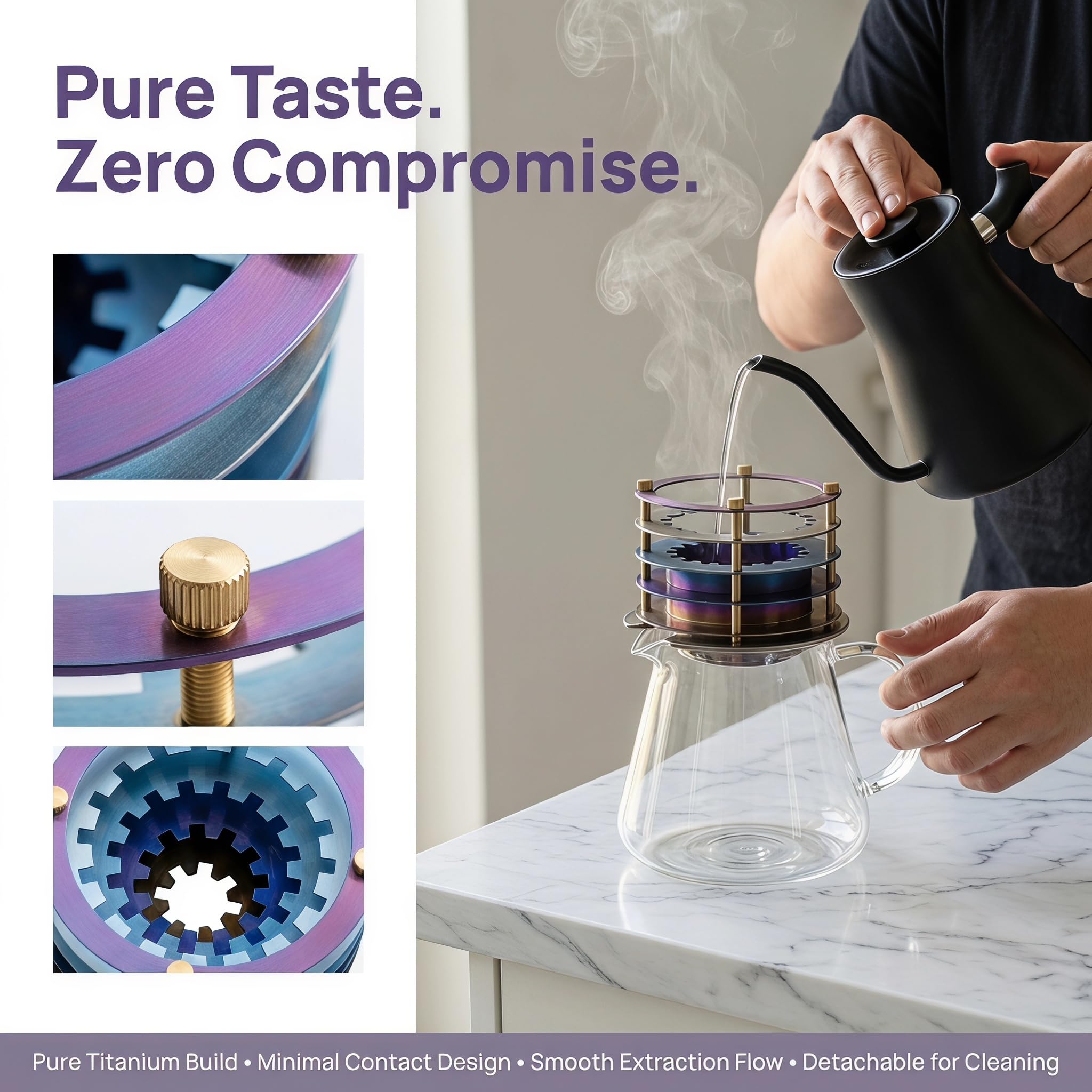 Kaffeefilter Für Pour-Over, Titan-v60-kaffeefilter, Tragbarer, Wiederverwendbarer Kegel, Abnehmbare Konstruktion, 2-tassen-fassungsvermögen, Ideal Für Reisen, Camping Und Als Geschenk