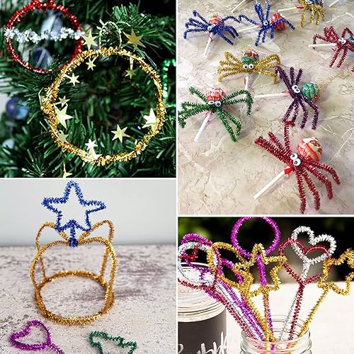 Miniatura 6 de Limpiadores de pipas con purpurina para manualidades, 200 limpiadores de pipas dorados con purpurina, para Navidad, 0.23 x 12 pulgadas de largo,