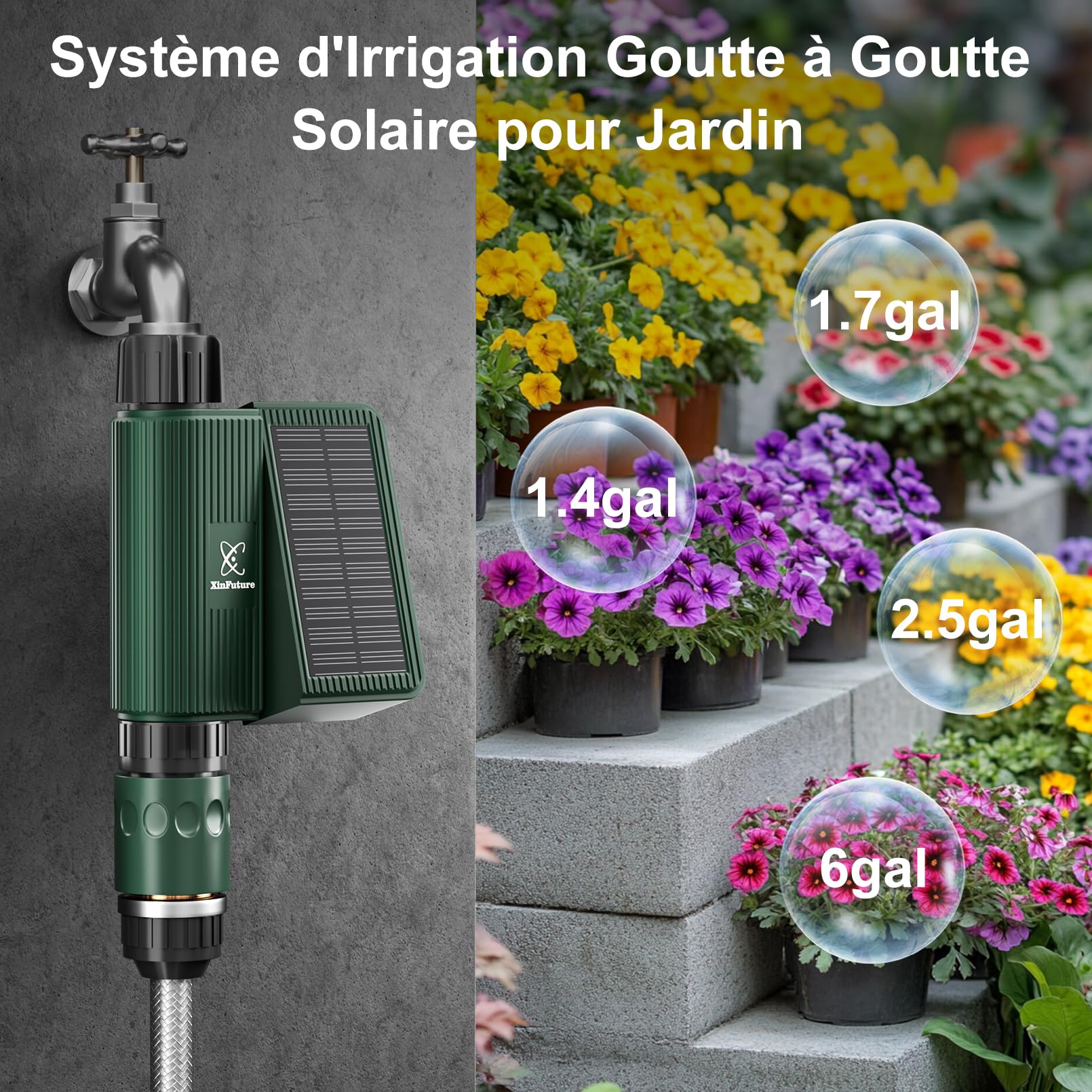 Programmateur Arrosage Automatique Solaire, Minuterie Arrosage Automatique pour Jardin, Système D'irrigation Automatique, Compatible avec Alexa/Google Home, Contrôle de I'irrigation pour Pelouse