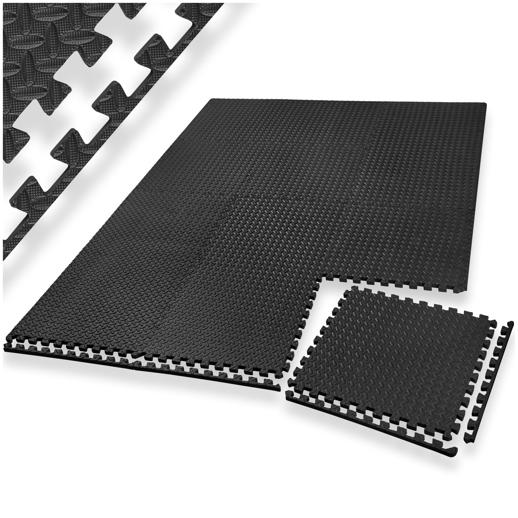 tectake® Tapis de Sport, 12 Dalles Mousse 61 x 61 x 1 cm, Mousse EVA, Tapis de Gym, Isolant Thermique et Acoustique, Musculation, Fitness, Gym, Yoga, Sol Salle de Sport, Dalle Garage, Tatami, Noir