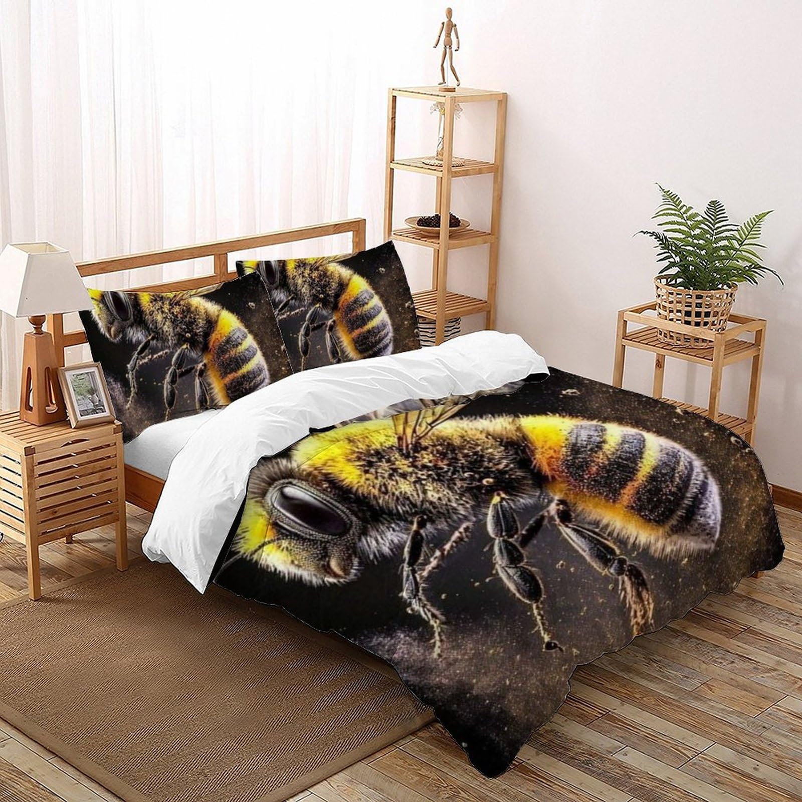 Housse de couette double 200x200cm Les Abeilles Literie microfibre animaux 2 taies d'oreiller