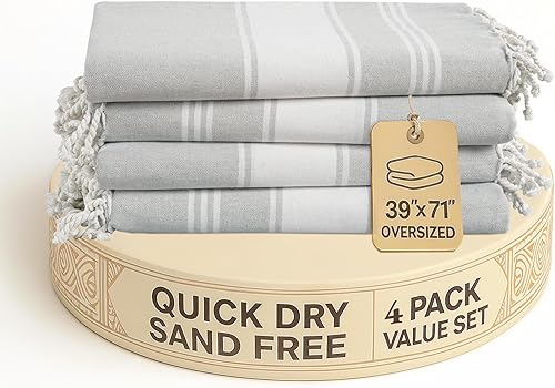 LANE LINEN Paquete de 4 toallas de playa de gran tamaño, toalla de playa extra grande prelavada, absorbente y de secado rápido, toalla de playa sin