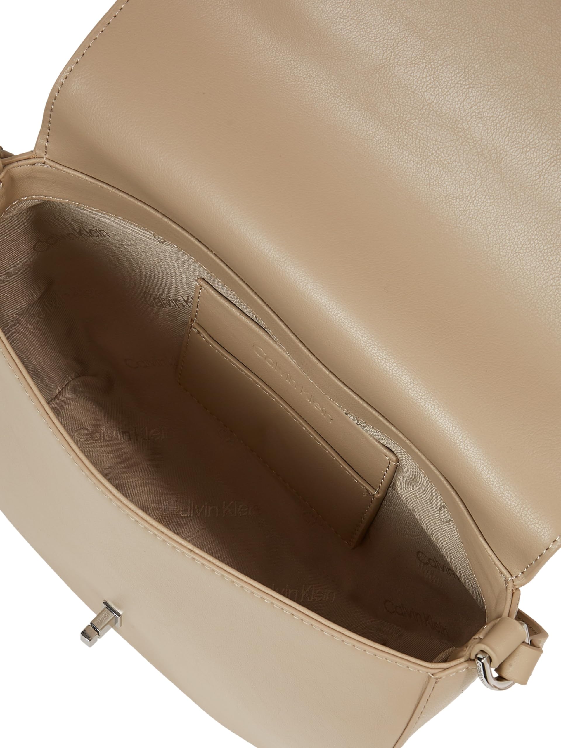 Calvin Klein Bolso bandolera Mujer Saddle Bag con cierre giratorio, Gris (Crockery), Talla Única