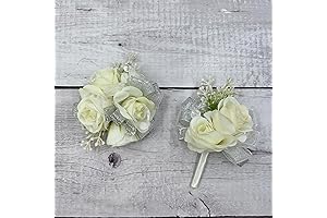Ivory Rose Flower Corsage Boutonniere Set for a Dashing Wedding Ensemble