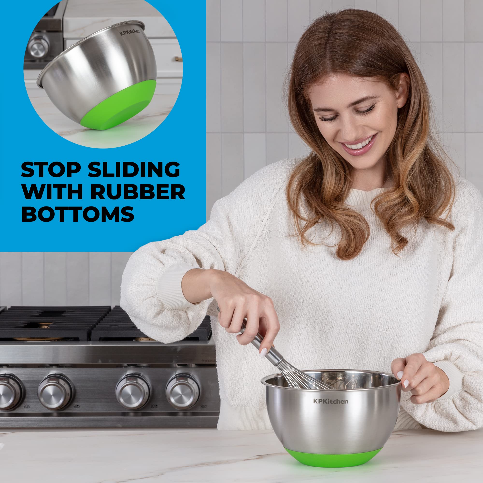 KPKitchen Cuencos para mezclar de acero inoxidable con tapas herméticas (juego de 5) – Cuencos anidados para ahorrar espacio