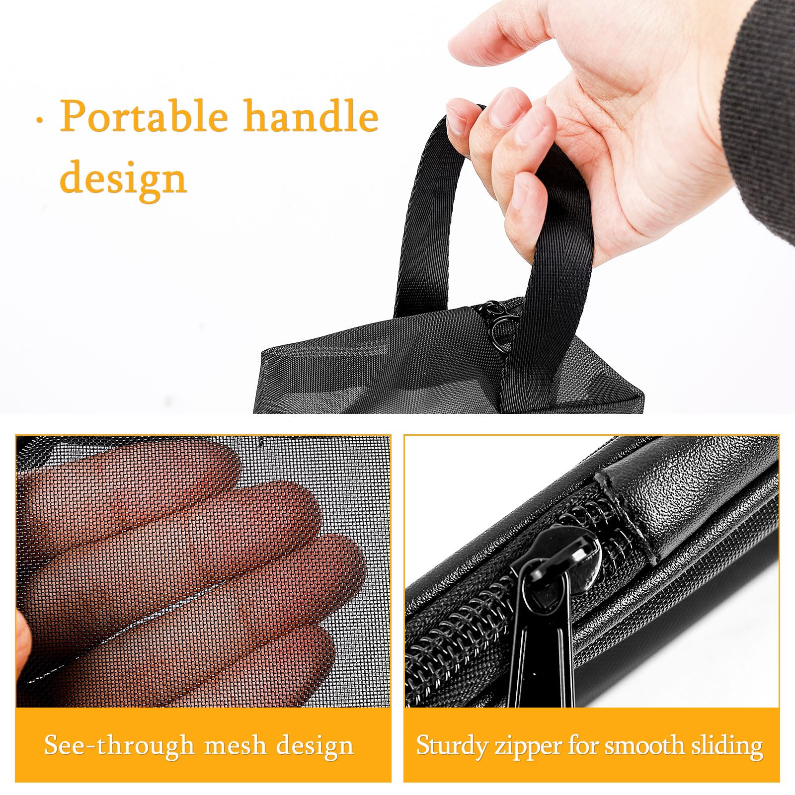 DAMILY Borsa Cosmetica Portatile, Beauty Case Da Viaggio A Rete 4 in 1 Di Diverse Dimensioni, Tasche Con Zip in Nylon, Borsa Da Toilette Viaggio, Adatta Per Casa, Ufficio, Vacanze E Viaggi (Nero)