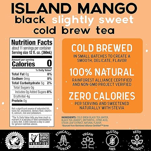 Miniatura 2 de Promise Beverages Slightly Sweet Island Mango Cold Brew Tea On Tap (1 galón128 onzas líquidas) Líquido en bolsa certificada por Rainforest Alliance,