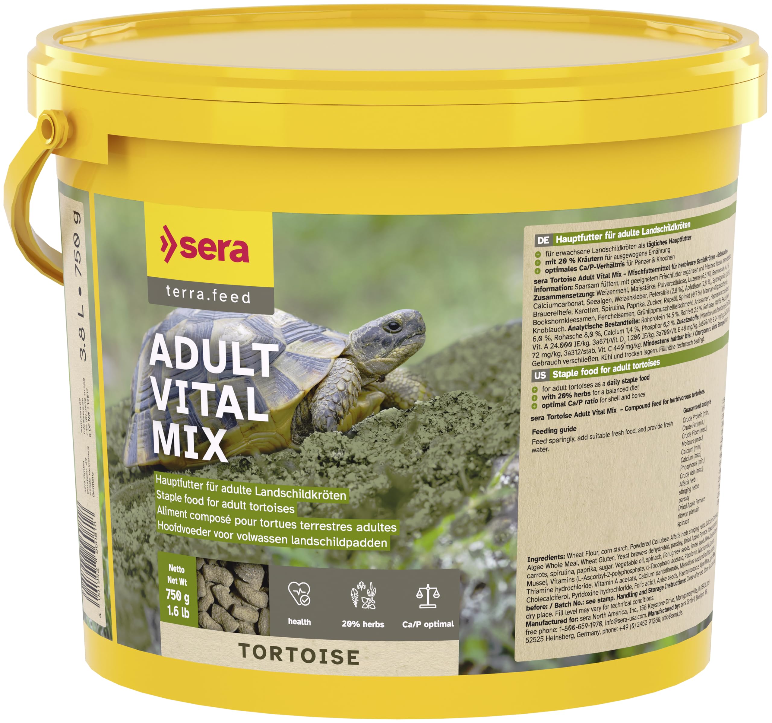 sera Tortoise Adult Vital Mix 3,8L (750g) | Hauptfutter für Landschildkröten & Herbivore Reptilien | Pflanzliches Schildkrötenfutter | Schildkröten zubehör | Schildkröten Futter