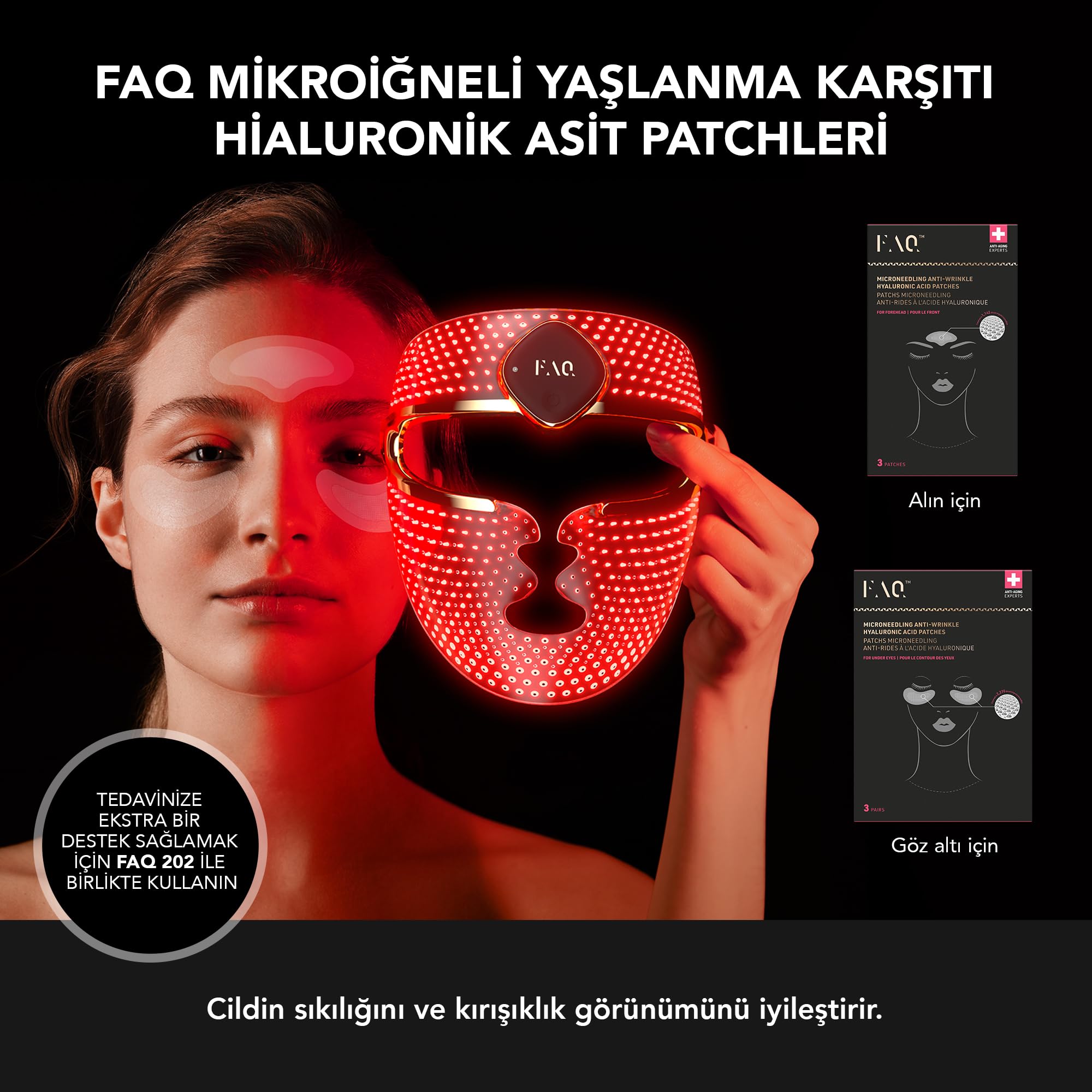 FAQ 202 Inteligentna Maska Przeciwzmarszczkowa NIR + 7 Diodowa Maska na Twarz + Mikroigłowa Przeciwzmarszczkowa Maska z Kwasem Hialuronowym na Obszary pod Oczami i Czołem - Maski na Twarz do