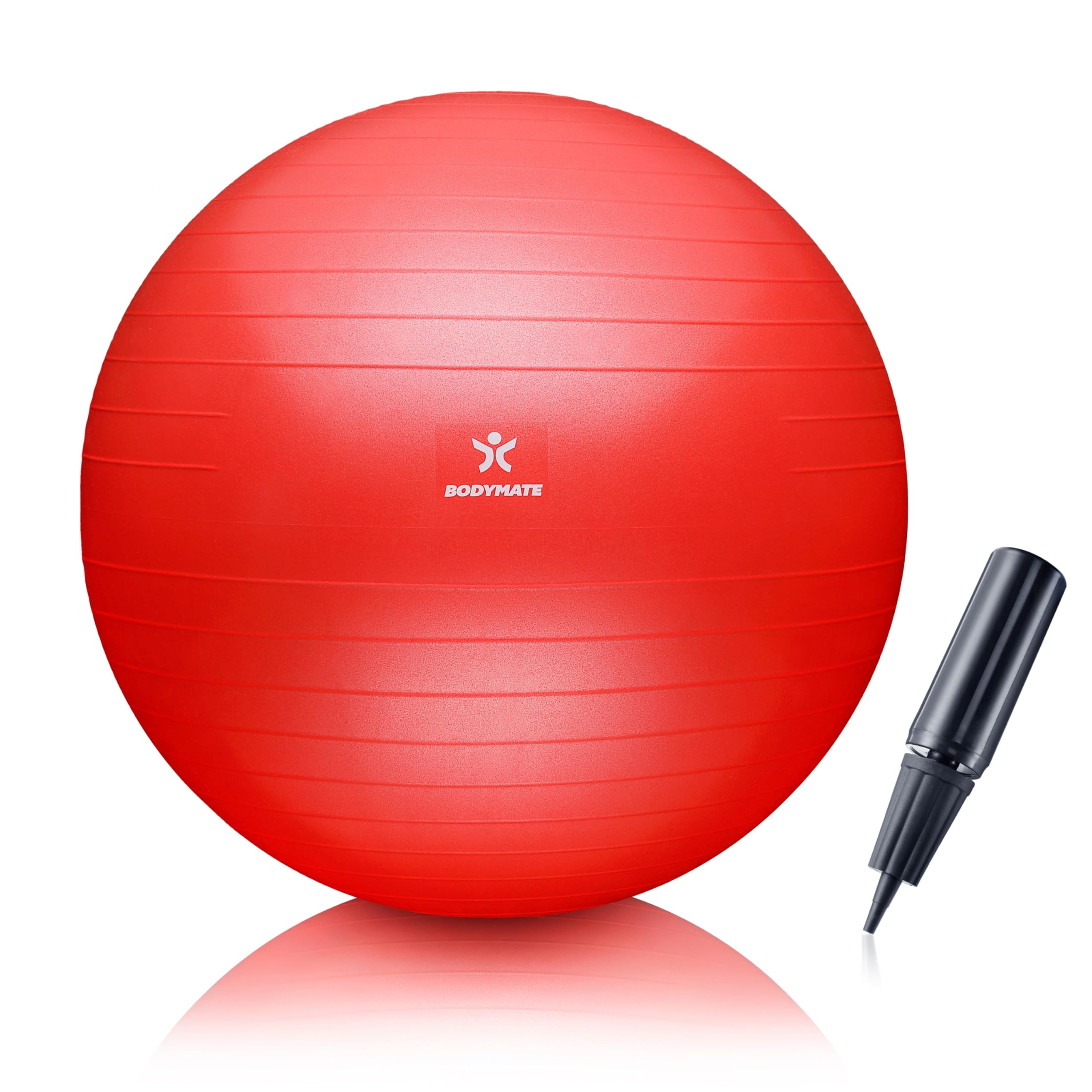 BODYMATE Exercise Ball - E-book with exercise guides included - Gym-quality Swiss balls for fitness, birthing, pregnancy - Air pump included - Anti-Burst - 55cm - Pepper red — image 1