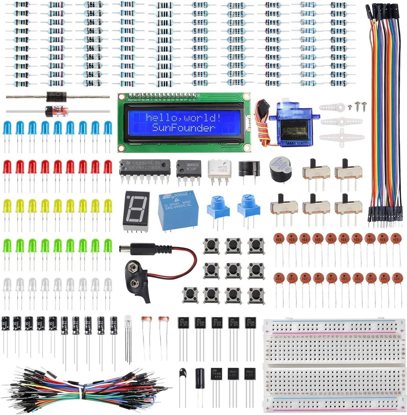 Electronics Fun Kit with 1602 LCD Module, Breadboard, LED, Resistor for Arduino UNO Mega Gold Raspberry Pi