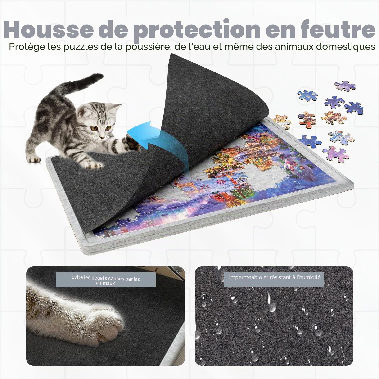 Table Puzzle 1000 Pièces avec 6 Tiroirs - Plateau de Puzzle Inclinable avec Support Réglable et Couvercle Anti-Poussière pour Adultes et Enfants