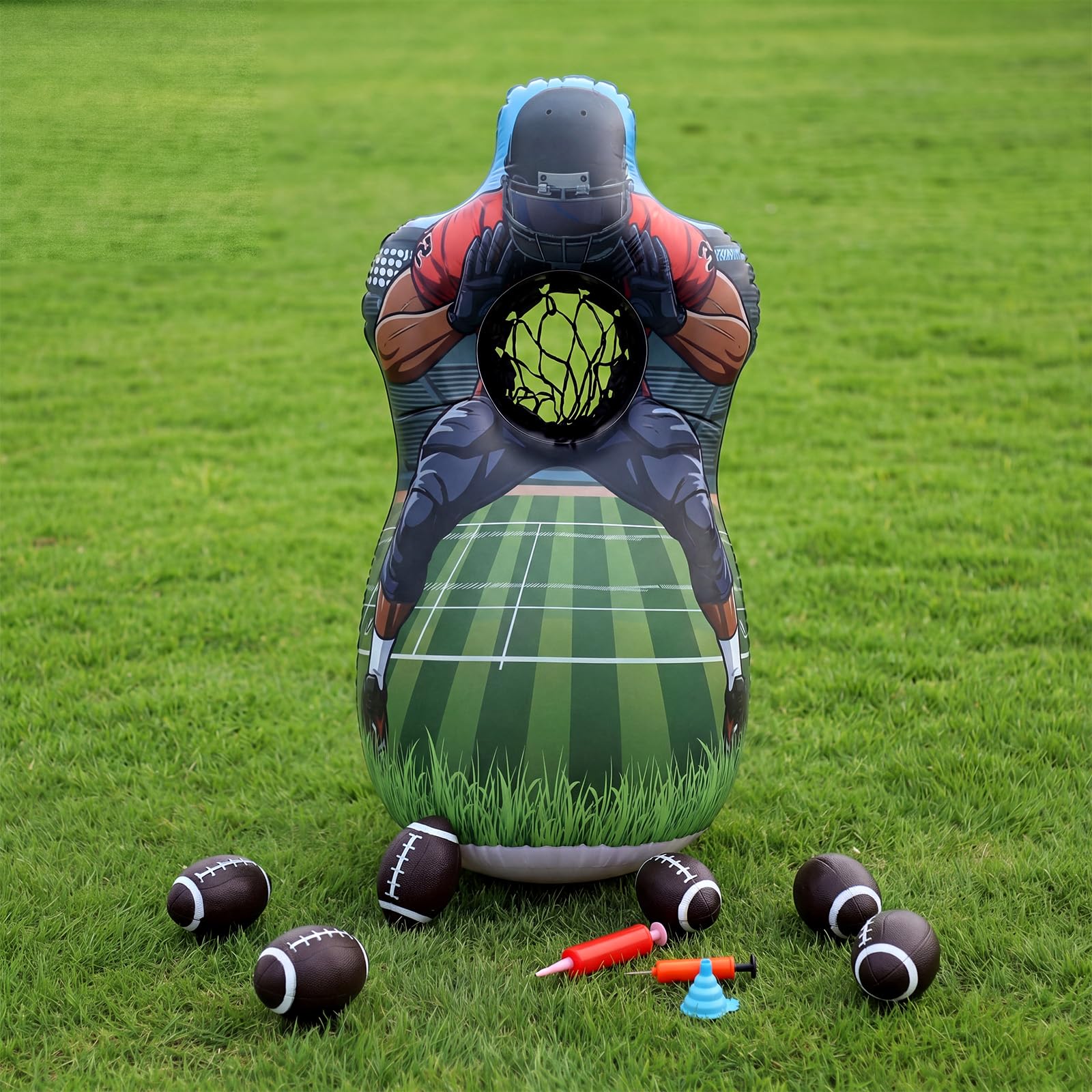 Juego inflable de lanzamiento de béisbol de doble cara con 6 bolas, bomba de aire, embudo, juegos de lanzamiento para interiores, exteriores, patio trasero y recuerdos de fiesta