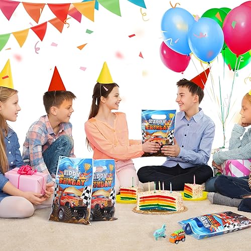 Miniatura 5 de Seajan 50 bolsas de regalo de fiesta de camión monstruo camión, suministros de fiesta de cumpleaños, bolsas de dulces para fiesta de camiones,