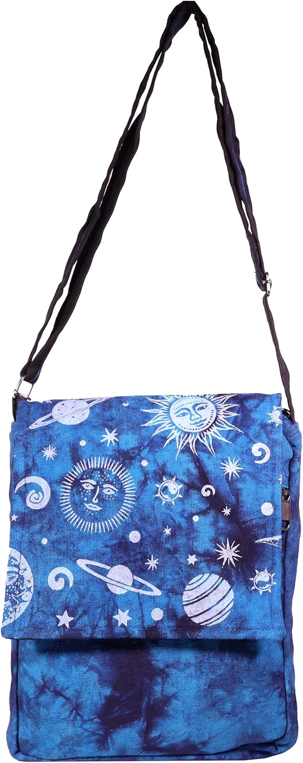 Sun Moon Stars and Planets Flap Over Cross Body Hippie Boho Shoulder Bag