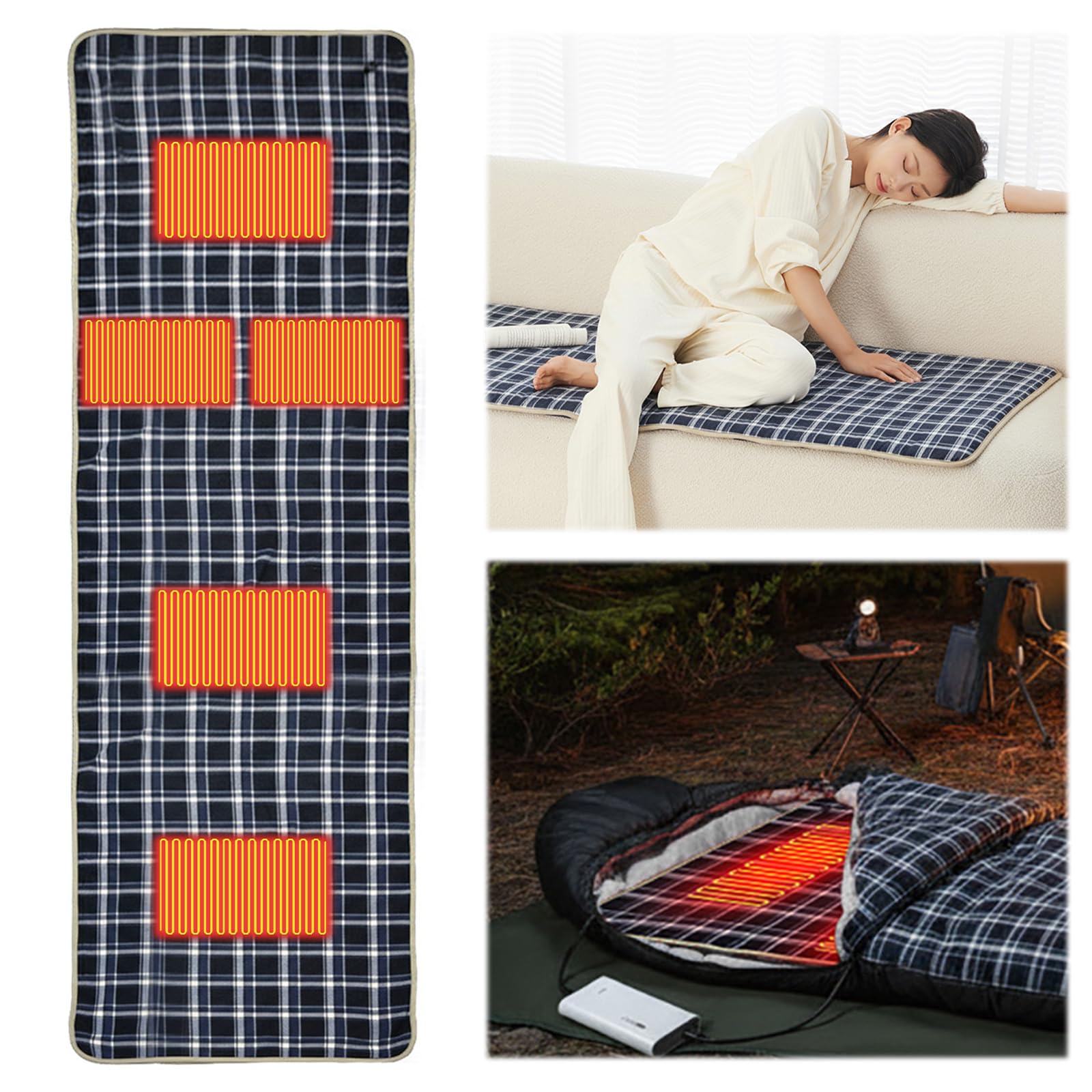 Coussin de couchage chauffant électrique USB portable, 5 zones de chauffage, étanche, pour camping et randonnée