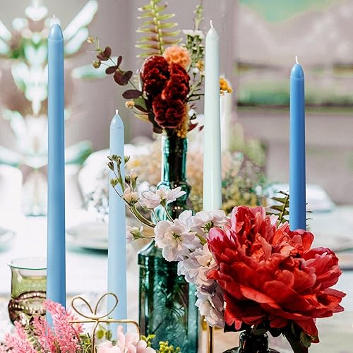 Miniatura 5 de 4 velas cónicas de 11.81 pulgadas, velas largas y altas sin perfume, sin humo, color degradado, para mesa, hogar, cena, boda, festival (serie azul)