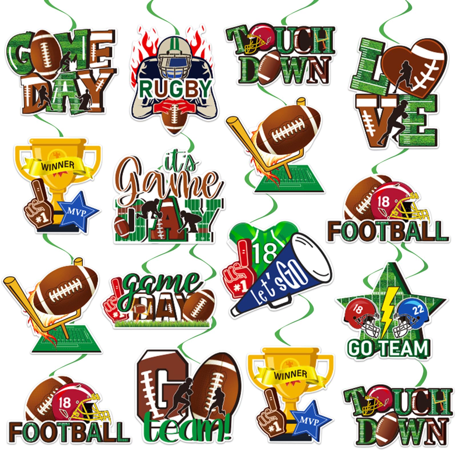 40Pcs Football Hanging Swirl Decorations, Football Ceiling Hanging Swirls Super Bowl Game Swirls Streamers for Sports Super Bowl Game Day Tailgate Party Decor Supplies