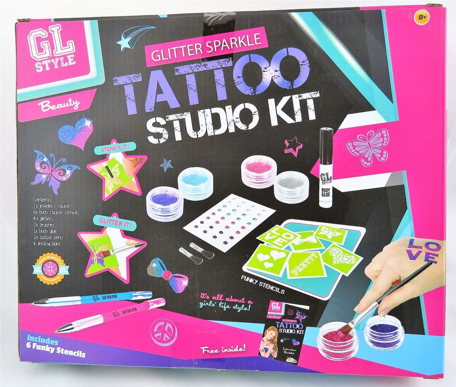 Buy GL Style Glitter Sparkle Temporary Tattoo Studio Kit 6 Stencils