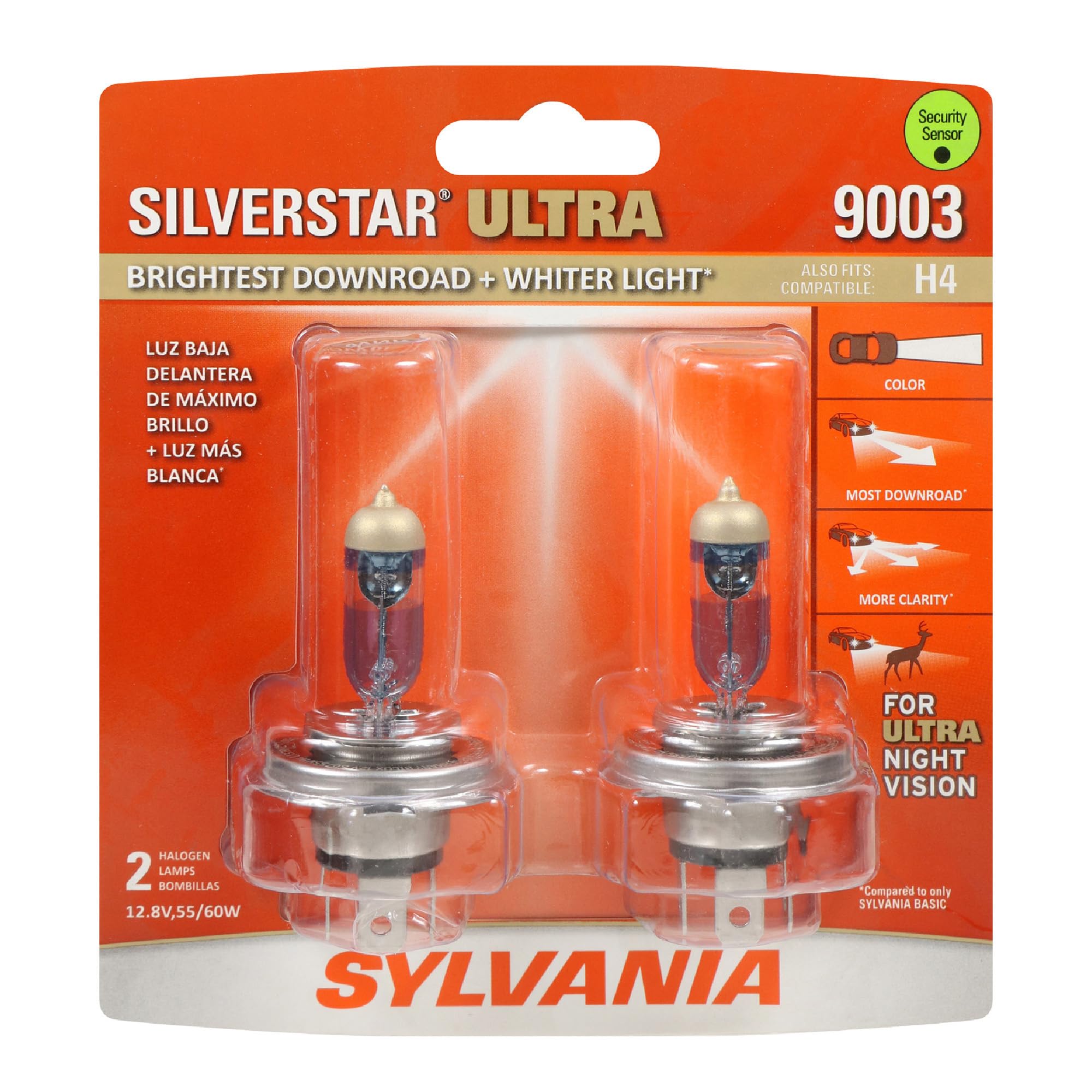 SYLVANIA 9003 SilverStar Ultra Halogen Headlight Bulb, 2 Bulbs
