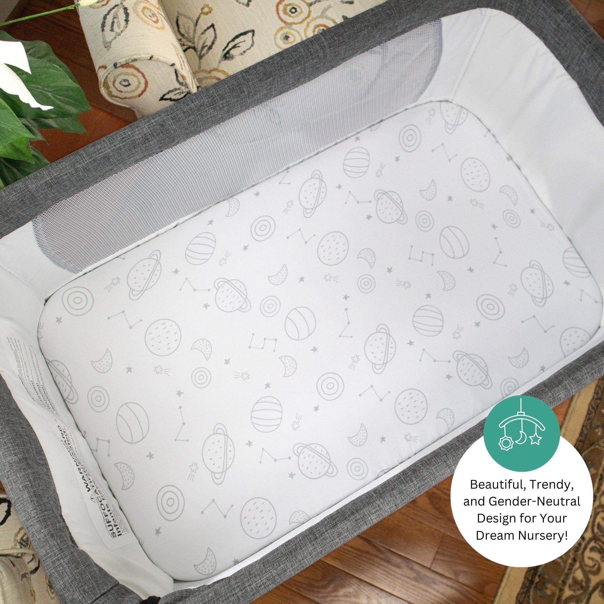 TansyPanda Lot de 3 draps de berceau pour couffin Angelbliss, Koolerthings et Koola, 83,8 x 50,8 cm, ultra doux, respirant, ajustement parfait, unisexe, garçons et filles, gris blanc (fusées