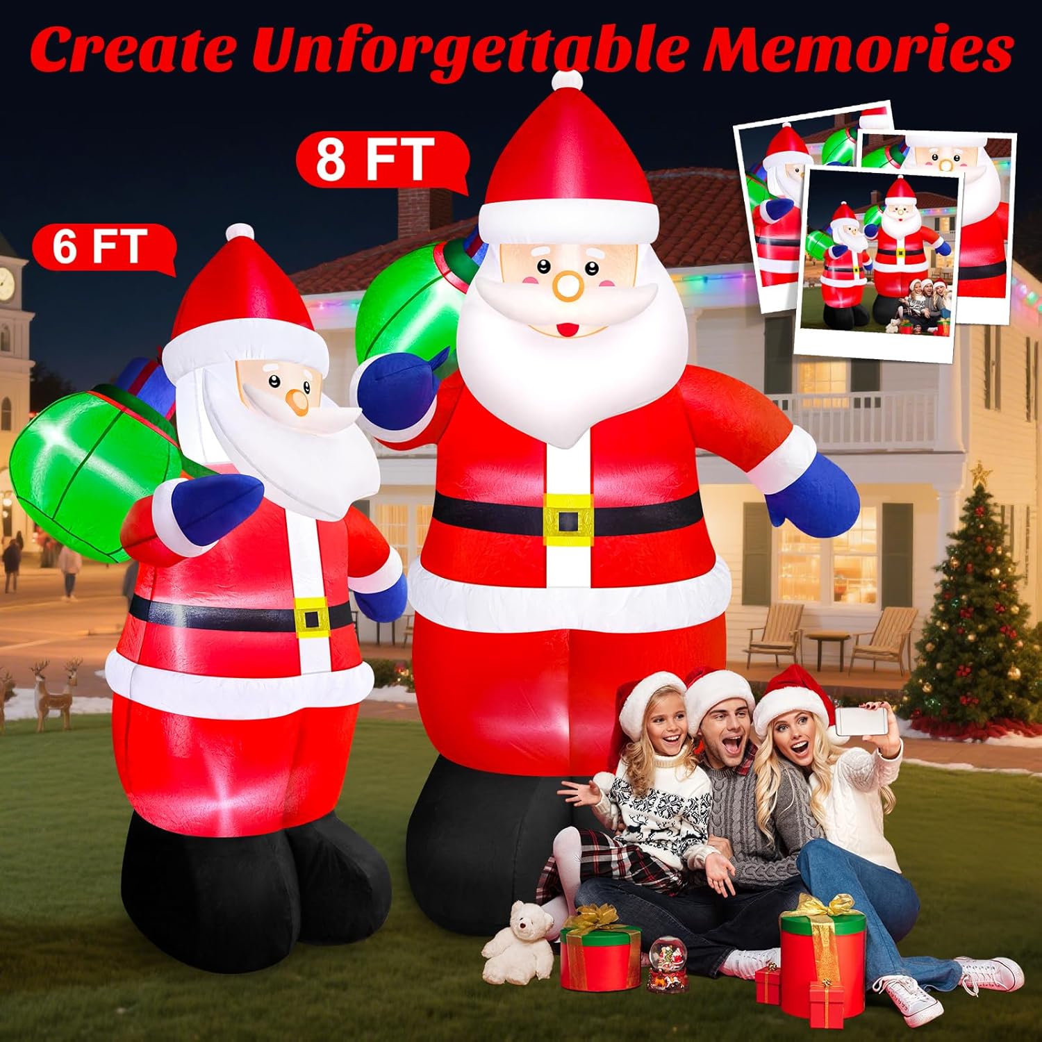 Danxilu 8 FT Christmas Inflatable Santa Claus with Gift Bag Outdoor Decorations, Blow Up Giant Santa IP44 Weatherproof Xmas Decor Built-in LED Lights for Yard Outside Lawn Patio Holiday