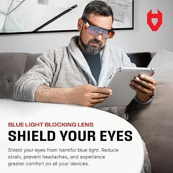 NoCry ANSI Z87.1 Blue Light Filter Safety Glasses for Glasses Wearers and Non-Glasses Wearers 100% UV Protection Orange Scratch-Resistant Anti-Fog Glasses; Blue Light Filter Glasses for Women and Men