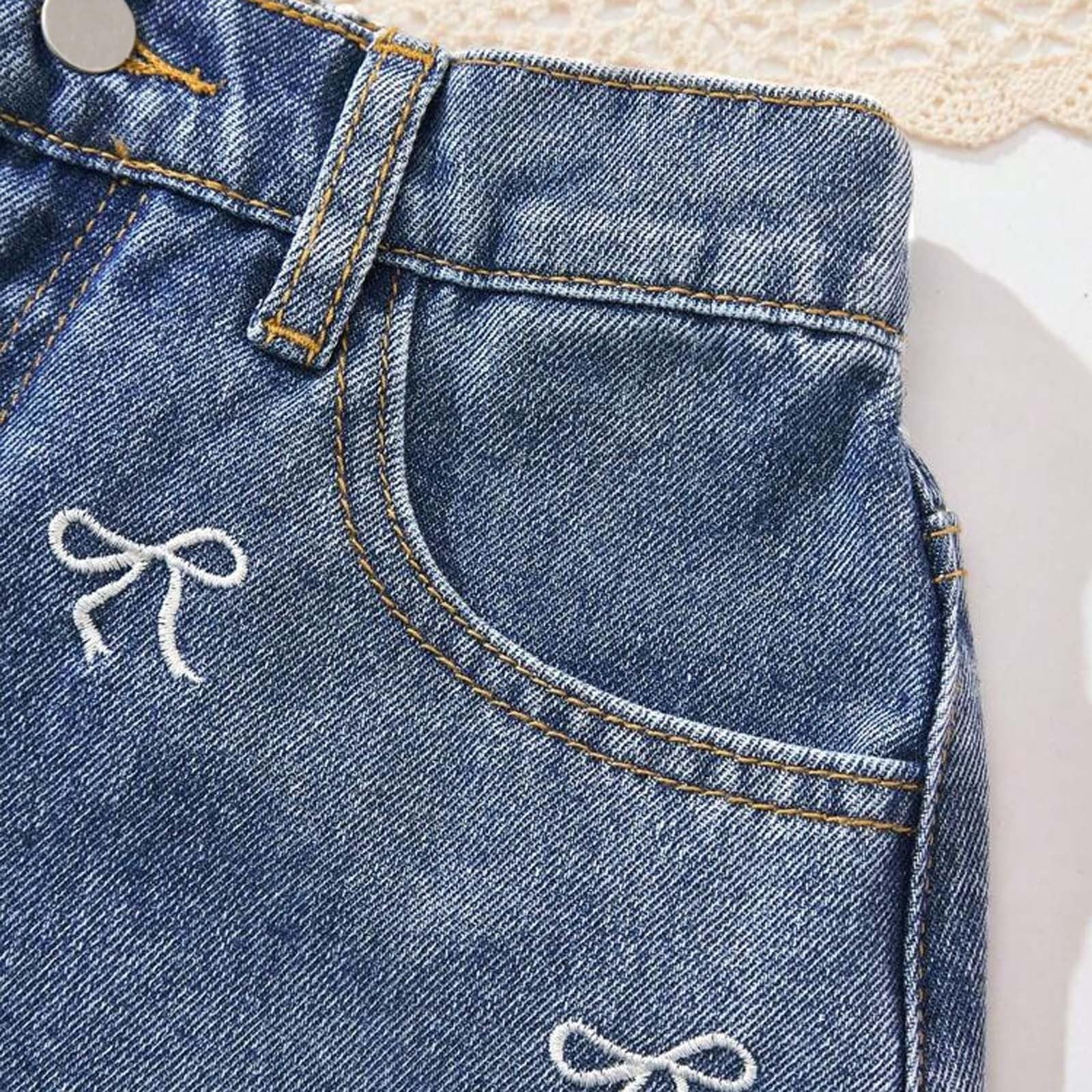 Pantalones cortos de mezclilla casuales para niñas | Pantalones cortos de verano con cintura elástica y pierna ancha para niños y adolescentes
